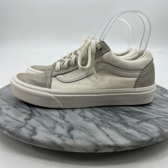 Vans Weave Sneakers Womens 6.5 Cream Suede and Canvas Lace Up Low Top Shoes - Picture 4 of 11